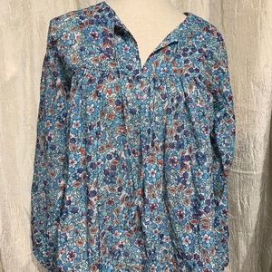 Warm Brand Women's Size 0 Peasant Floral Blouse Blue, Red, White